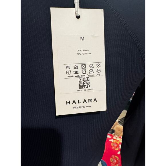 Halara Navy Ribbed Long Sleeve Crop Top with Strappy Detail Size M NWT - Picture 5 of 6